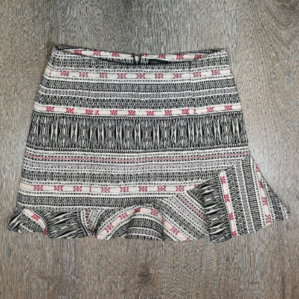 00s vintage Aztec tapestry black and white striped aline mini skirt